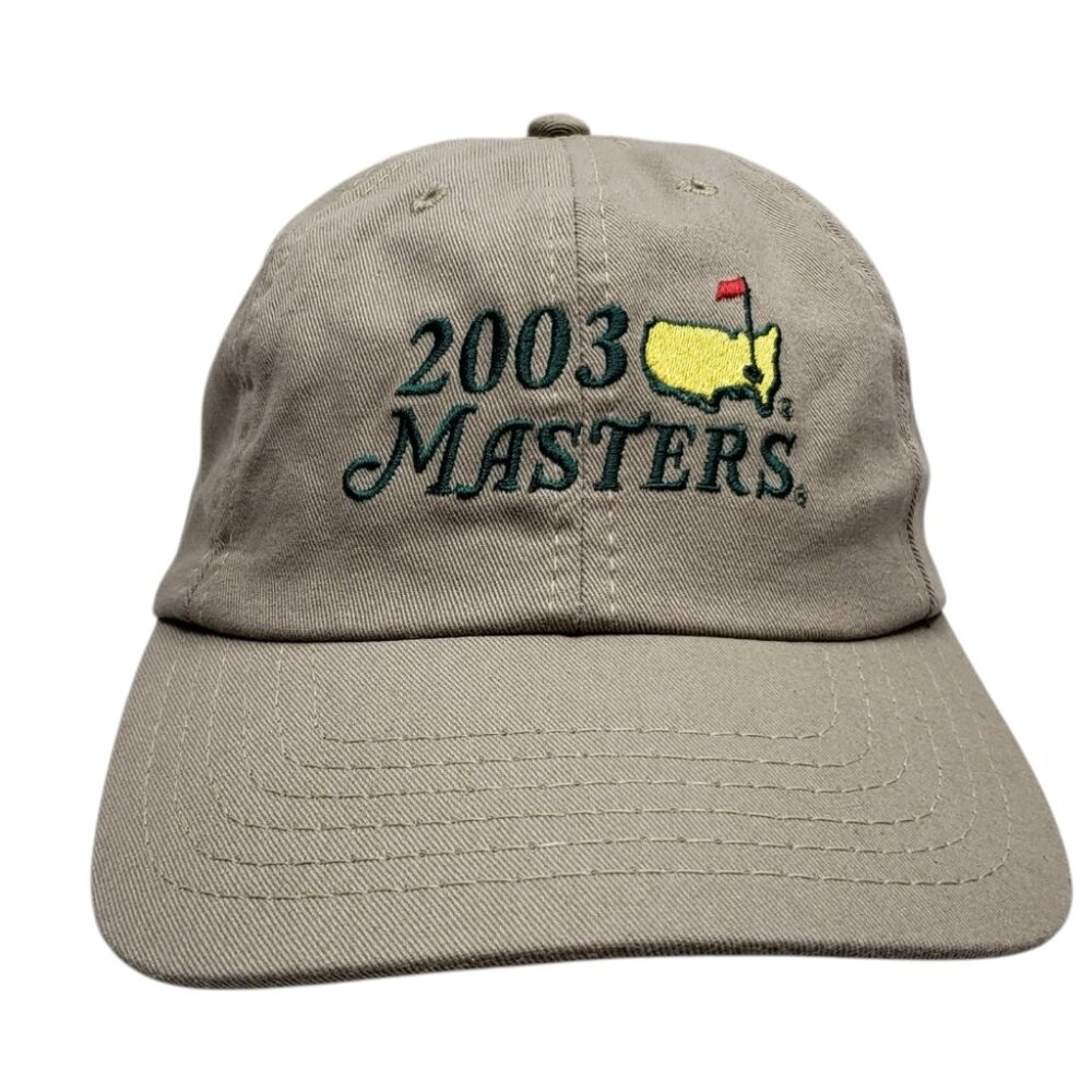 New American Needle 2003 Masters Tan Cap Adjustable Golf Hat Embroidered